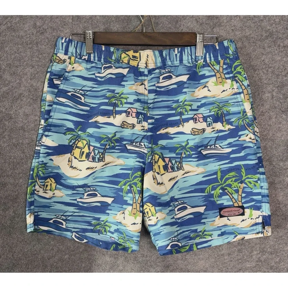 Vineyard Vines Swim Trunks Men Sz S Blue Ocean Island‎ Pockets Lined 7